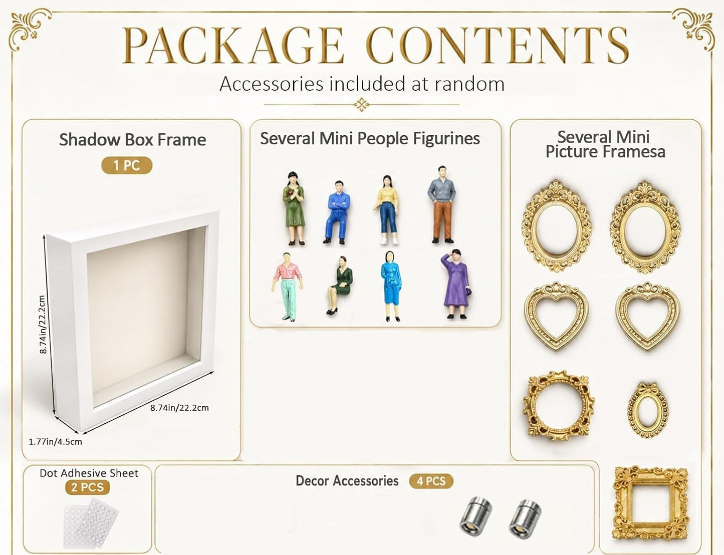 DIY Mini Museum Silhouette Box for Anniversary, Shadow Box Frame with Gold Mini Picture Frames & People Figurines for Valentine'S Day Gifts, Birthday, 8.74In