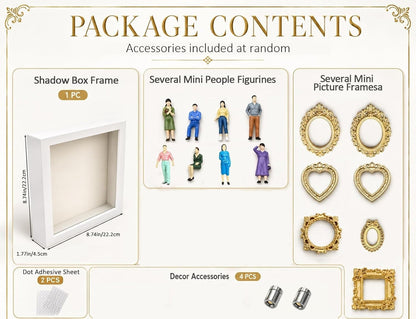 DIY Mini Museum Silhouette Box for Anniversary, Shadow Box Frame with Gold Mini Picture Frames & People Figurines for Valentine'S Day Gifts, Birthday, 8.74In