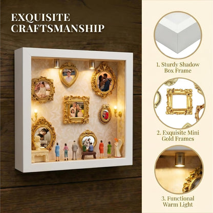 DIY Mini Museum Silhouette Box for Anniversary, Shadow Box Frame with Gold Mini Picture Frames & People Figurines for Valentine'S Day Gifts, Birthday, 8.74In