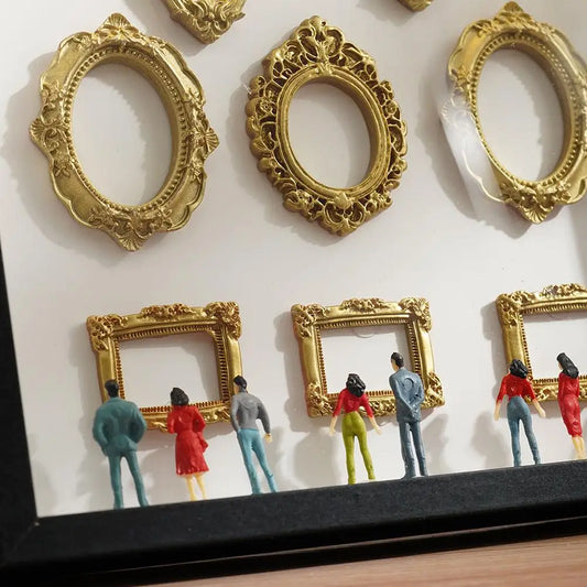 Hanging Creative DIY Mini Museum Silhouette Box Cavern Club Fragment with 8 Elegant Gold Mini Frames and 10 Handcrafted Figurine